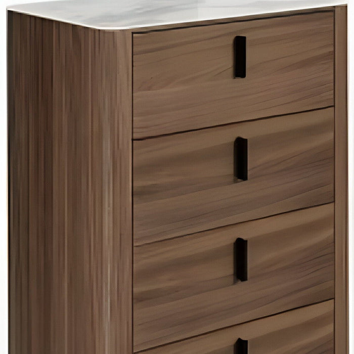 White Marble Manufactured Wood Solid Wood Stainless Steel Five Drawer Chest - Walnut
