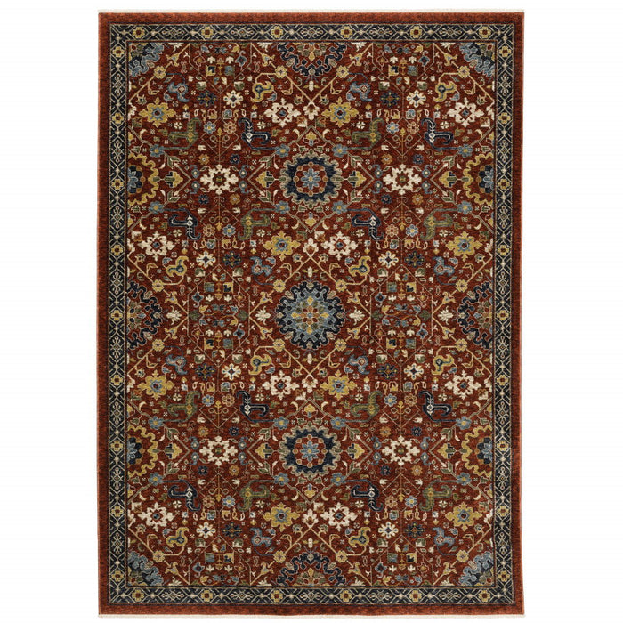6.6' x 9.7' Oriental Power Loom Area Rug With Fringe - Blue And Red