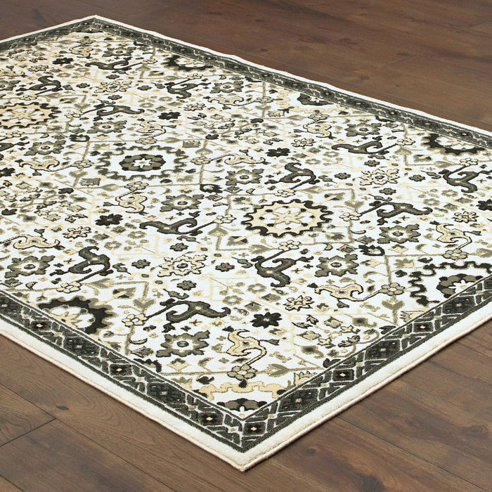 8' x 11' Oriental Power Loom Stain Resistant Area Rug - Ivory Navy And Gold