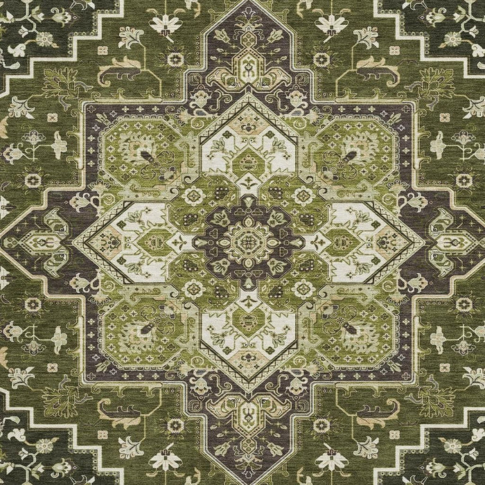 10' X 14' Oriental Washable Area Rug With UV Protection (681329) - Olive Green / Ivory / Beige