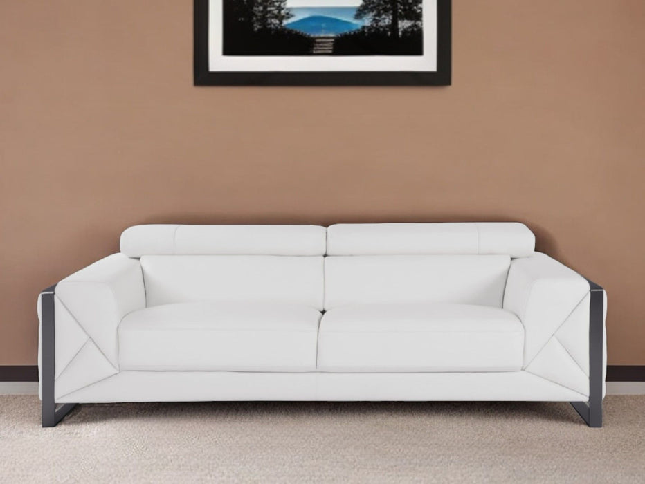 Italian Leather Sofa With Silver - White