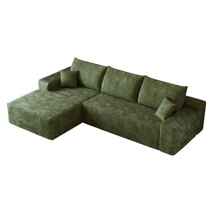 Corduroy Modular Compression Foam Sofa With Toss Pillows - Green