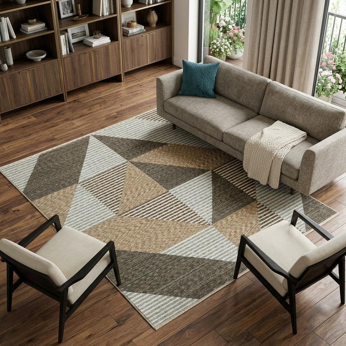 10' X 13' Striped Area Rug With Fringe (575128) - Beige / Gray / Brown