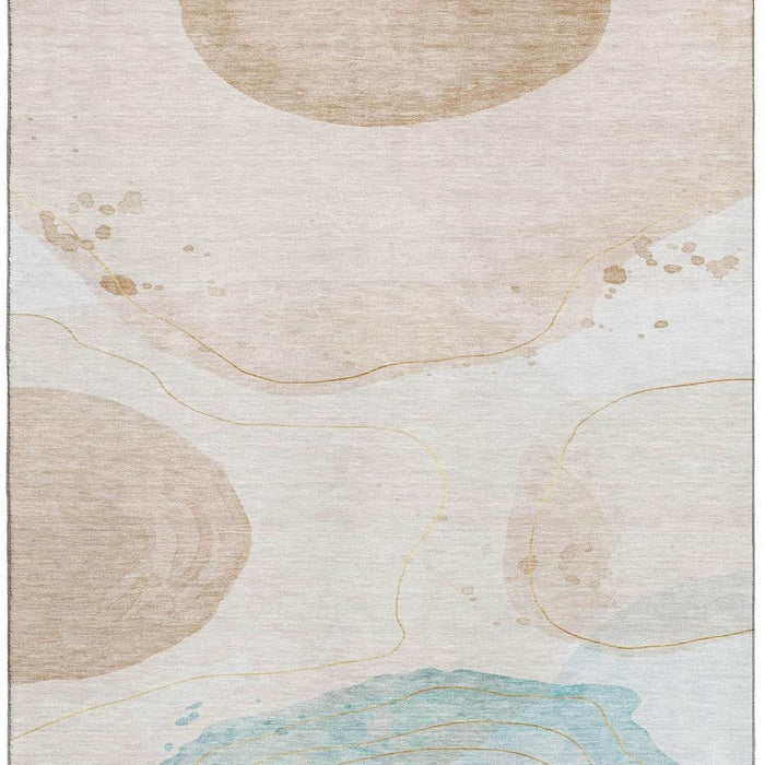 8' X 10' Abstract Washable Area Rug With UV Protection (648458) - Beige / Ivory / Teal