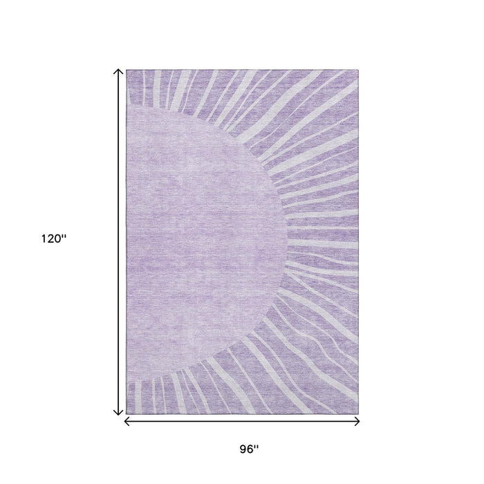 8' X 10' Abstract Washable Area Rug With UV Protection (655389) - Lavender / Ivory
