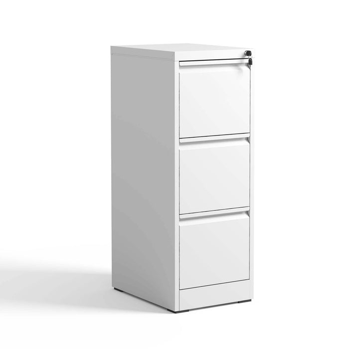 Giga steel vertical file cabinet with lock, suitable for A4, legal, and letter-sized documents, featuring multiple drawers.
