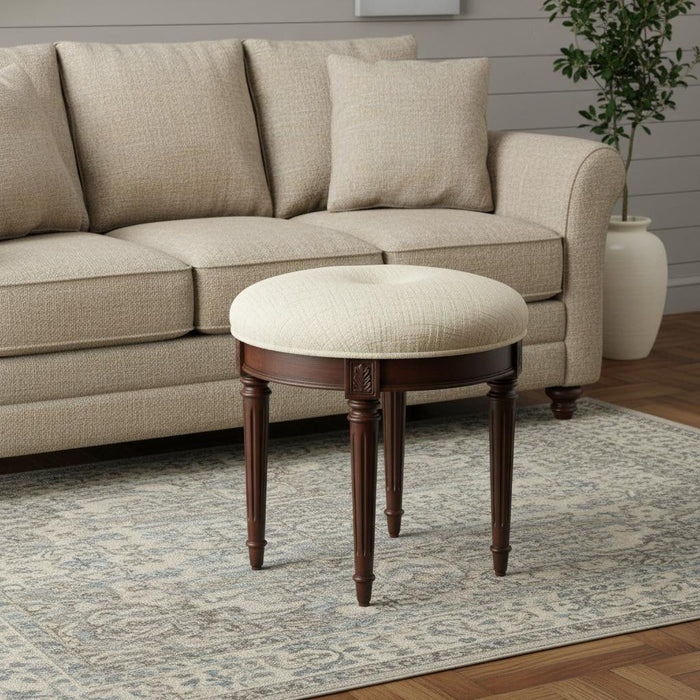 Linen And Dark Brown Ottoman - Off White