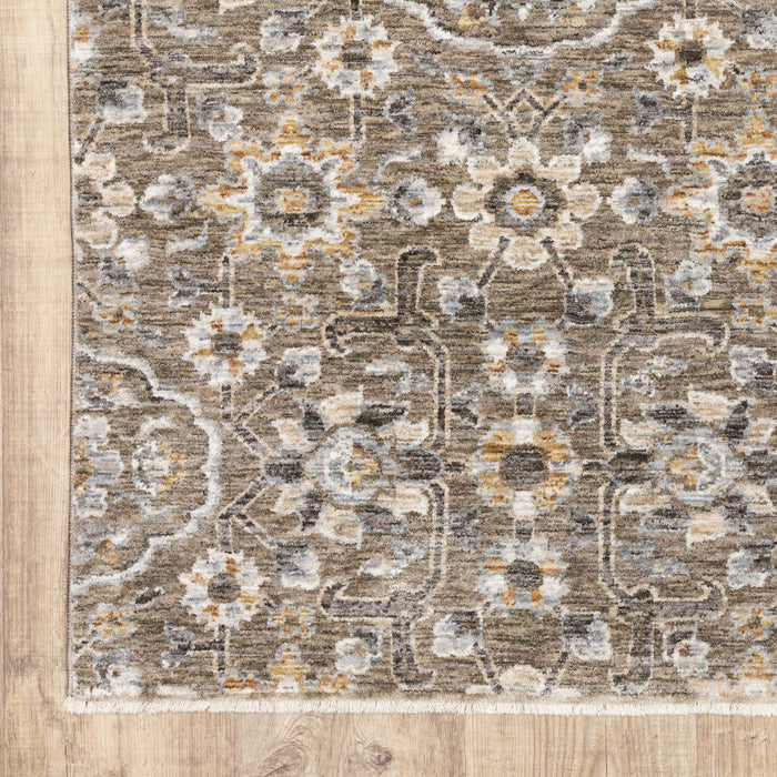 10' x 13' Floral Power Loom Stain Resistant Area Rug With Fringe - Gray And Tan