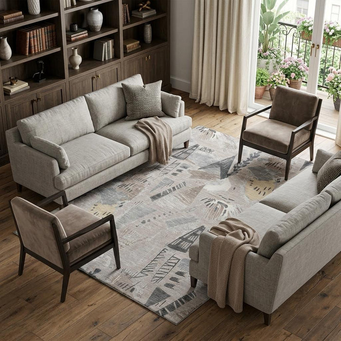 10' X 14' Geometric Washable Area Rug With UV Protection (694544) - Taupe / Beige / Gray