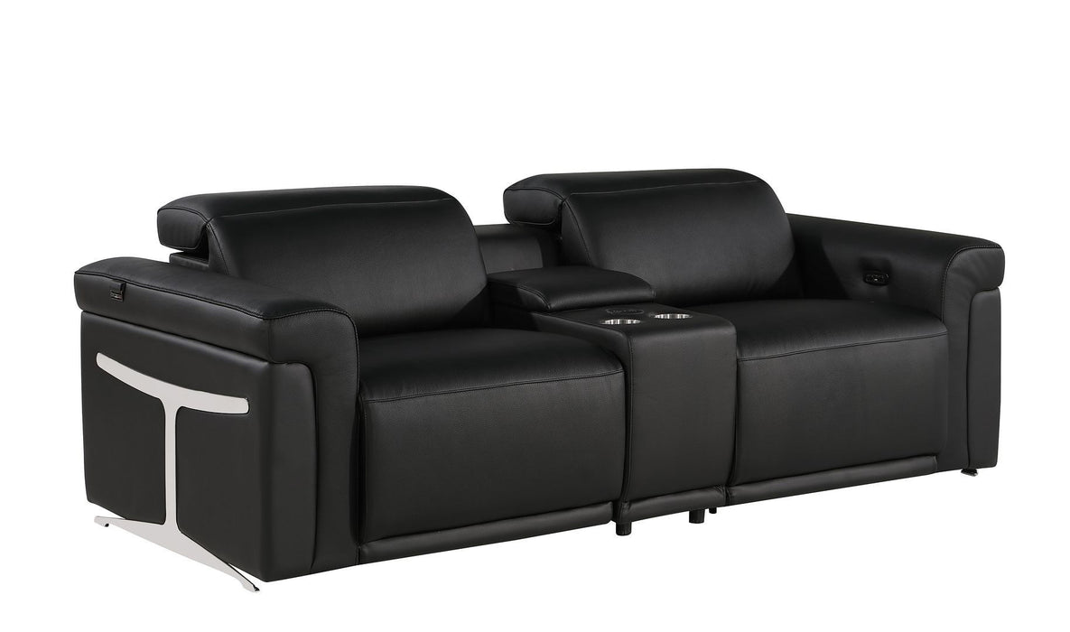 Italian Leather Power Reclining Loveseat With Storage (720526) - Black