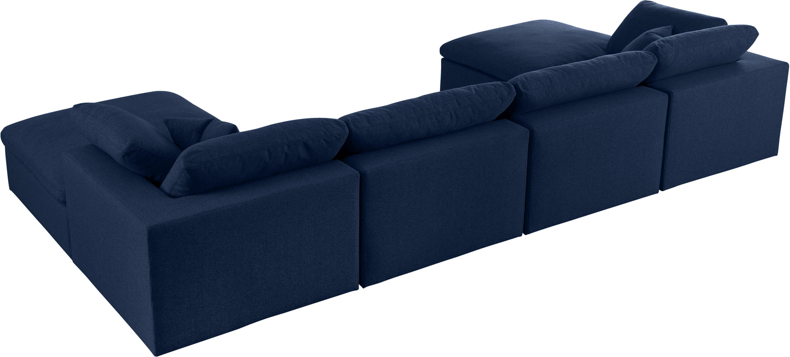 Serene - Linen Textured Fabric Deluxe Comfort Modular Sectional 6 Piece - Navy - Modern & Contemporary