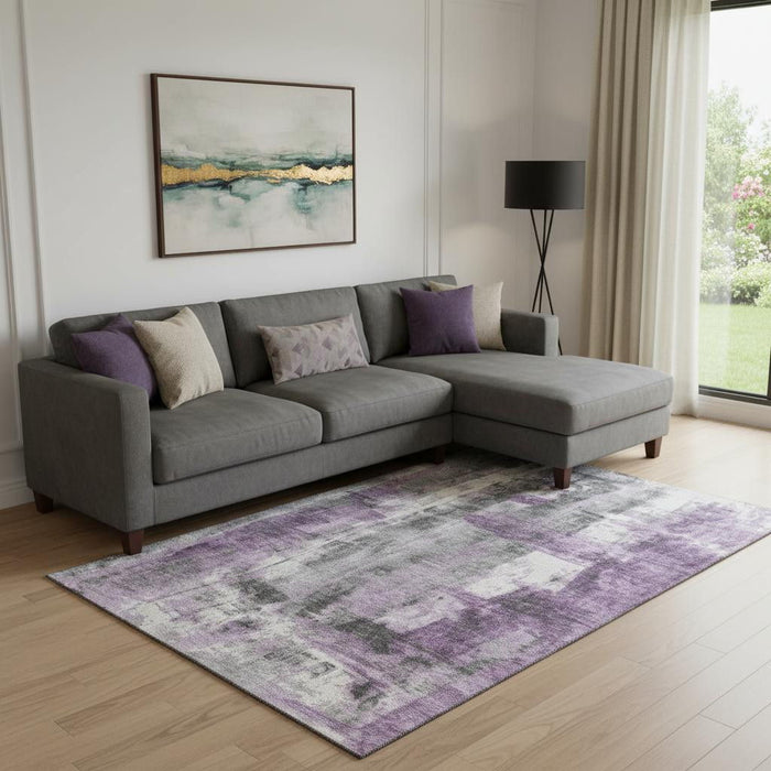 10' X 14' Abstract Washable Area Rug With UV Protection (719286) - Purple / Charcoal / Ivory