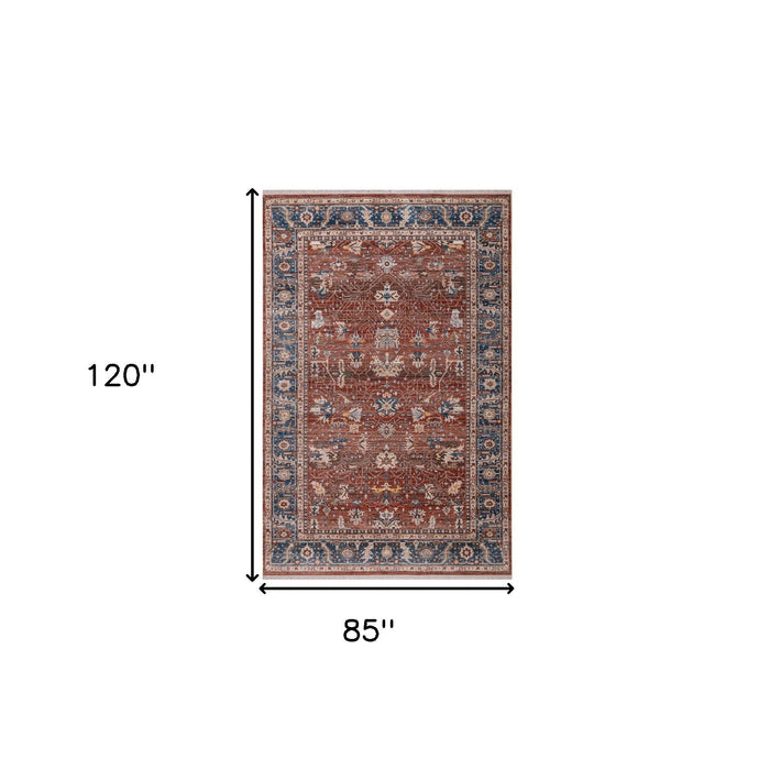 7' X 10' Traditional Oriental Area Rug With Fringe - Red
