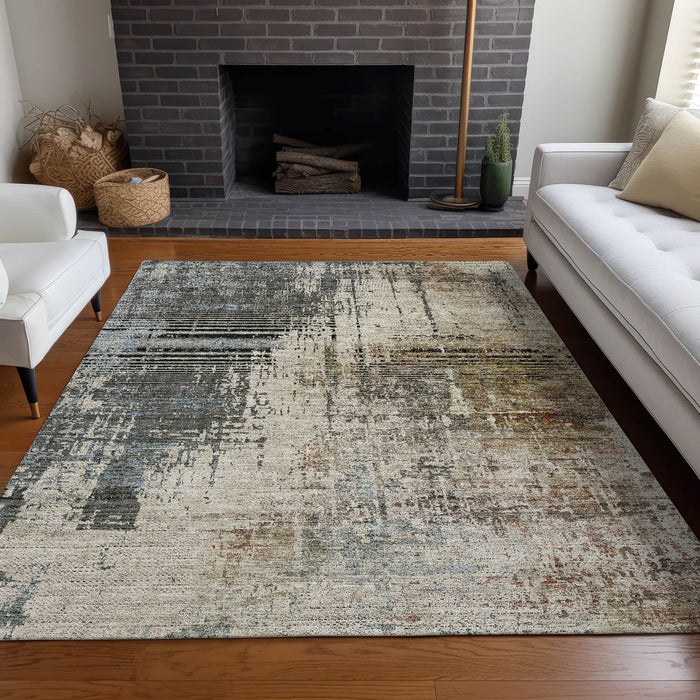 9' X 12' Abstract Washable Area Rug With UV Protection - Beige And Brown