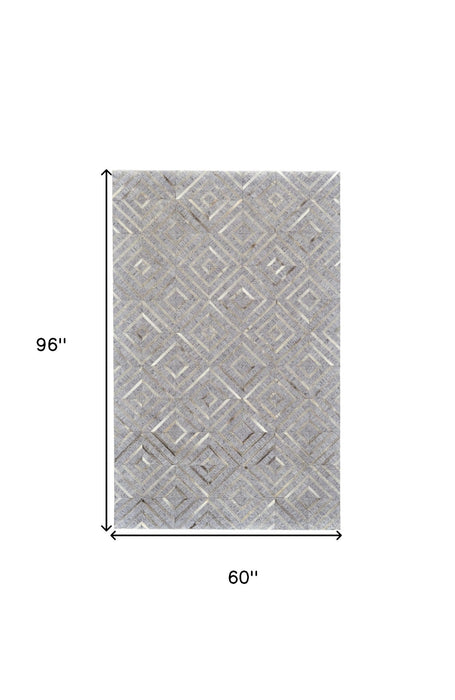 5' x 8' Geometric Hand Woven Area Rug - Gray Taupe And Ivory