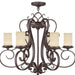 Bronze 27-inch six-light metal chandelier with cream shades and dimmable feature, modern lighting fixture from HomeRoots.