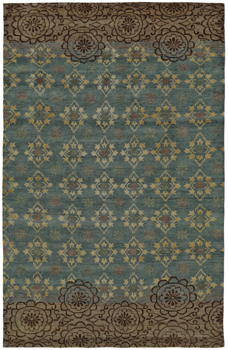 8' x 12' Floral Hand Knotted Area Rug - Green Blue And Brown