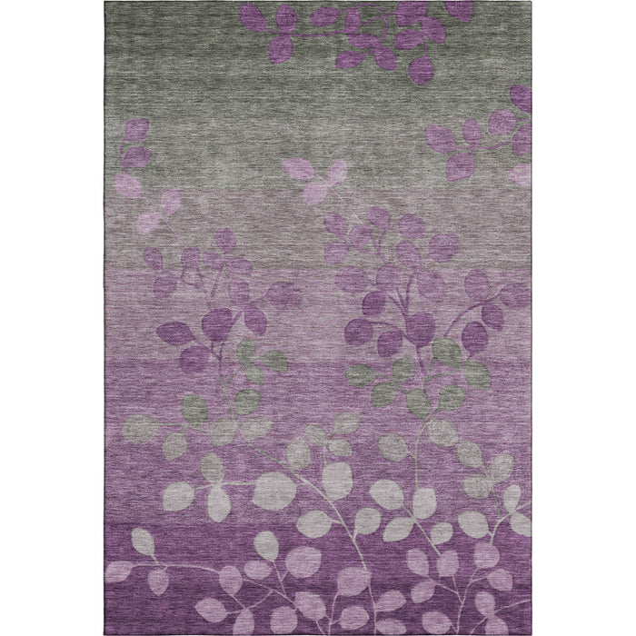 10' X 14' Floral Washable Area Rug With UV Protection (707515) - Purple / Gray