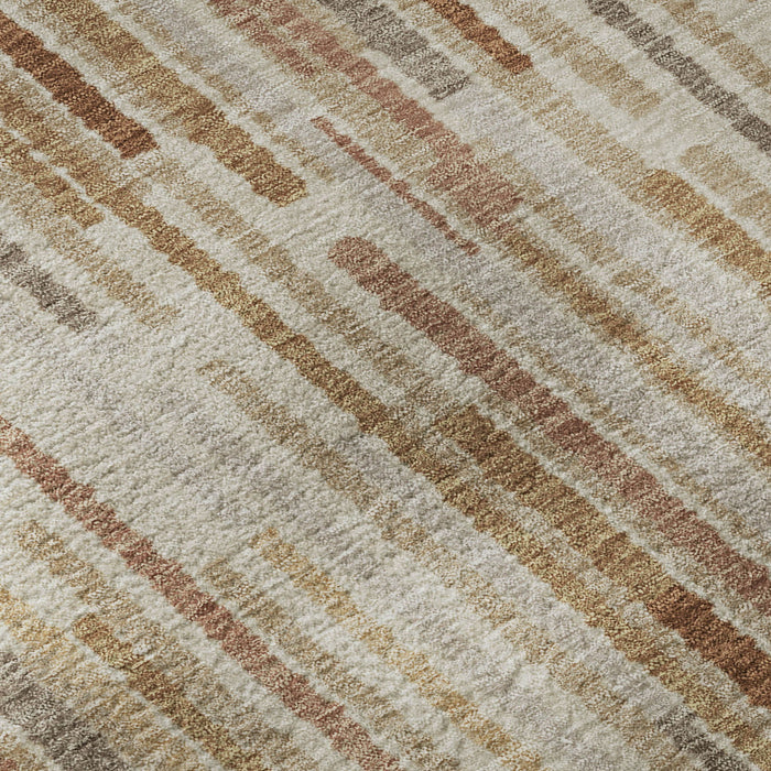 10' X 14' Striped Washable Area Rug With UV Protection (717917) - Terra Cotta / Beige