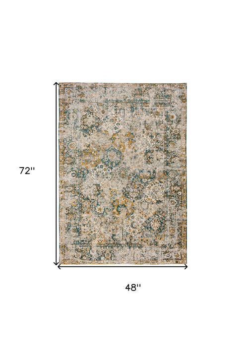 4' x 6' Abstract Non Skid Area Rug - Green And Blue