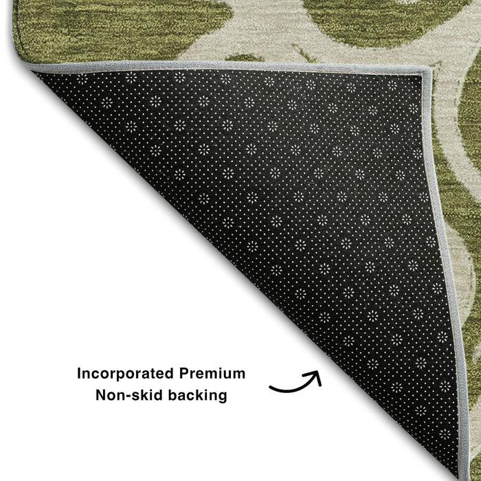 10' X 14' Floral Medallion Washable Area Rug With UV Protection (669540) - Olive Green / Ivory / Beige