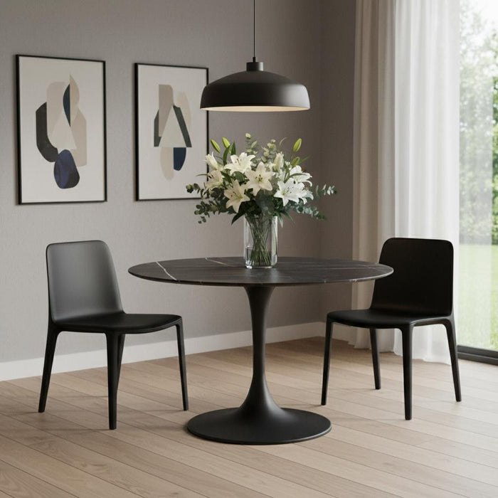 47" Rounded Ceramic And Metal Pedestal Base Dining Table - Black