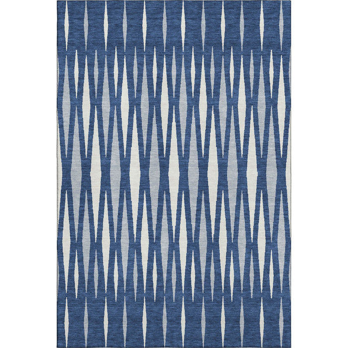 10' X 14' Geometric Washable Area Rug With UV Protection (670069) - Navy Blue / Ivory