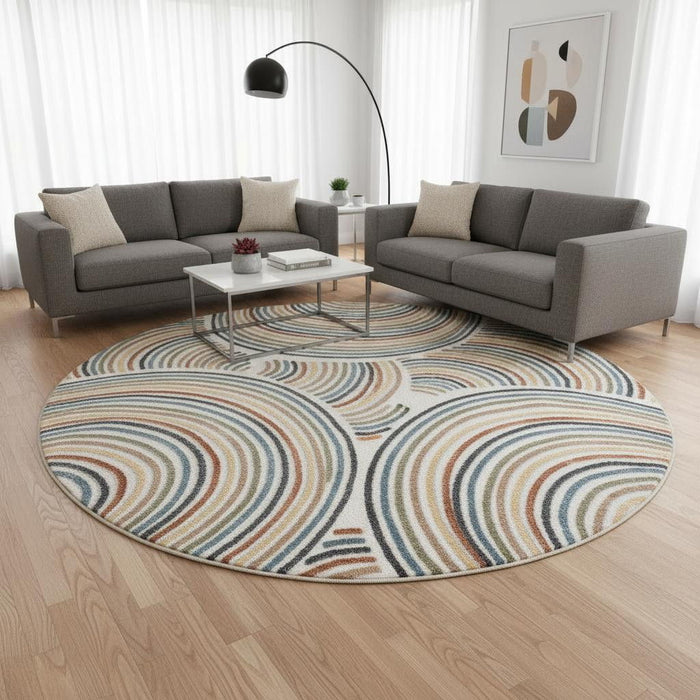 8' Round Abstract Power Loom Area Rug (564217) - Cream