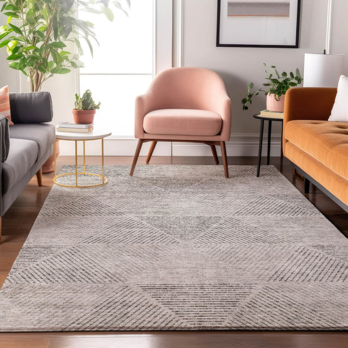 9' X 12' Geometric Washable Area Rug With UV Protection - Taupe And Ivory