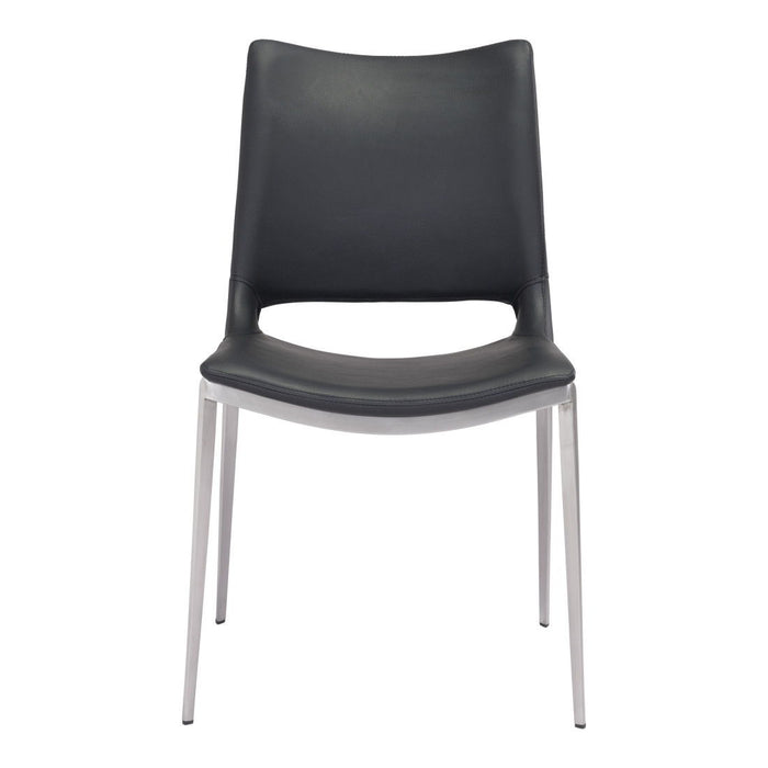 Upholstered Faux Leather Open Back Dining Side Chairs (Set of 2) - Black / Silver