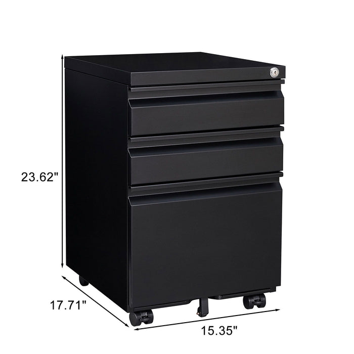 Giga contemporary metal filing cabinet with three drawers, lockable office storage for legal and letter size documents.