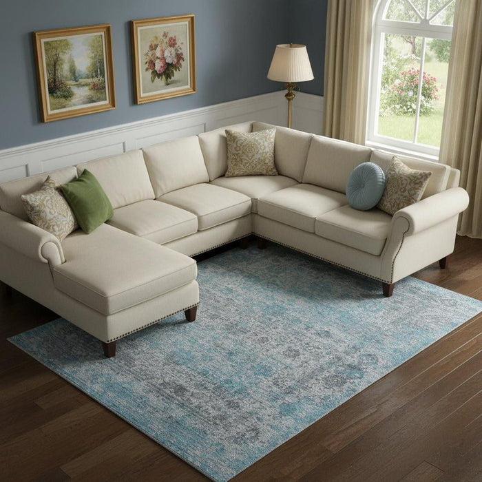 9' X 12' Oriental Hand Woven Area Rug (722255) - Blue / Ivory