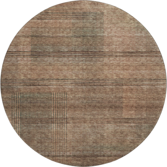 8' Striped Washable Round Rug With UV Protection - Rust And Gray