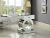 Meridian Furniture Jocelyn Pearl Silver end table with a sleek, modern design and metallic finish, perfect for living room decor.