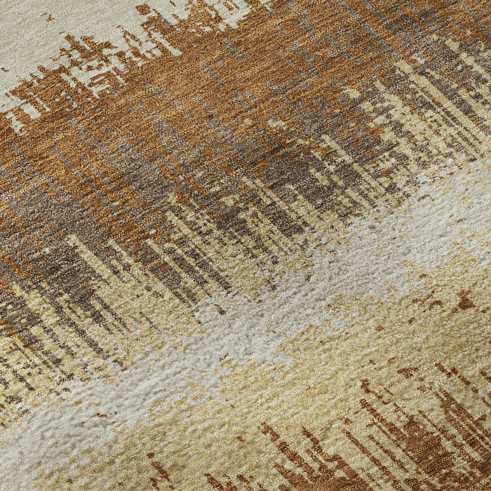 10' X 14' Striped Washable Area Rug With UV Protection (679528) - Coffee / Beige / Copper
