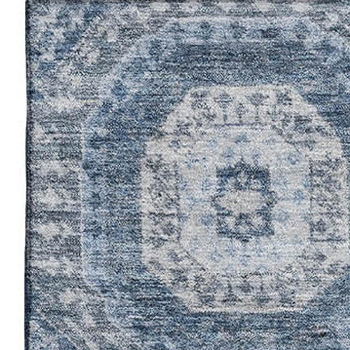 10' X 14' Abstract Geometric Washable Area Rug With UV Protection (708307) - Blue / Ivory