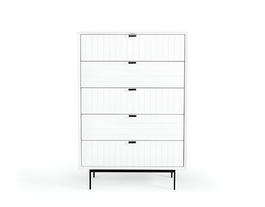 Solid Wooden Five Drawer Chest - White