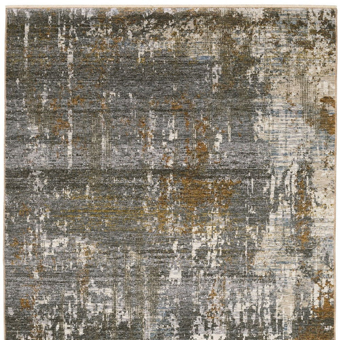 10' X 13' Abstract Area Rug With Fringe - Gray And Gold