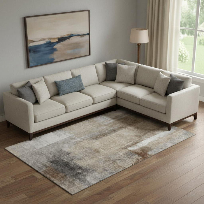 10' X 14' Abstract Washable Area Rug With UV Protection (710088) - Beige / Brown / Gray