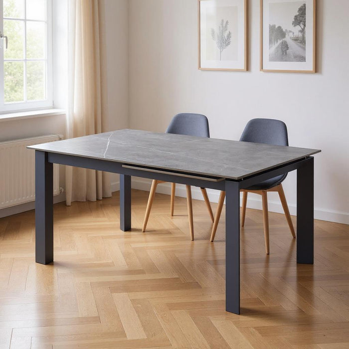 55" Ceramic And Metal Self-Storing Leaf Extendable Dining Table - Gray