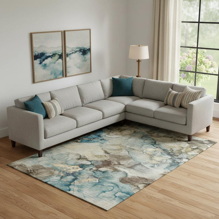 10' X 14' Abstract Washable Area Rug With UV Protection (714751) - Brown / Teal