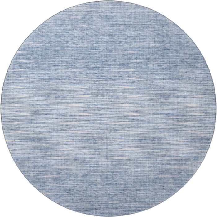 8' Abstract Washable Round Rug With UV Protection - Denim Blue And Ivory