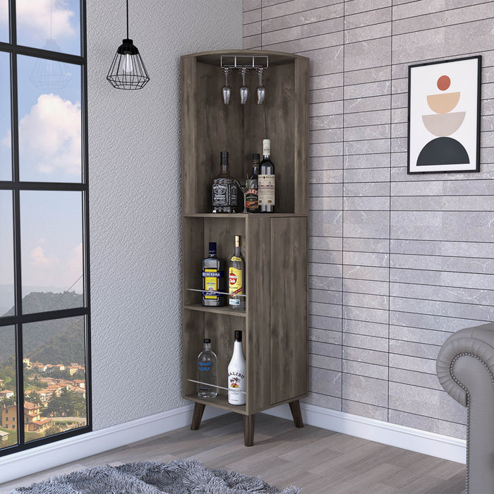 73" Wood Corner Bar Cabinet With One Drawer - Gray