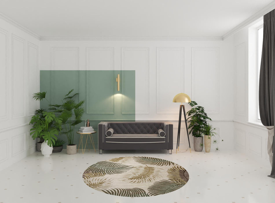 8' Hand Tufted Tropical Leaves Round Indoor Area Rug - Natural Beige