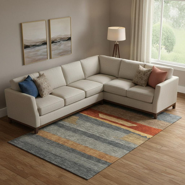 10' X 14' Striped Washable Area Rug With UV Protection (699628) - Blue / Rust / Gold