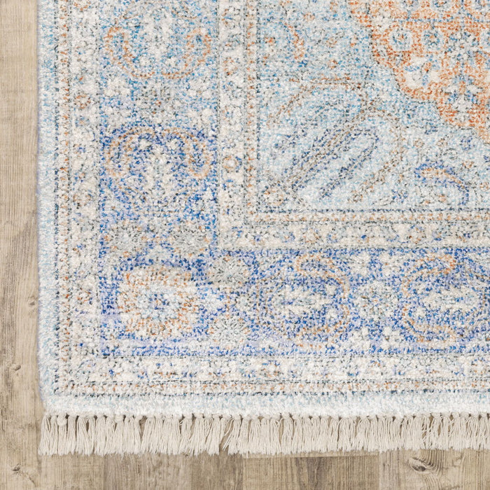 10' x 13' Oriental Hand Loomed Stain Resistant Area Rug With Fringe - Blue And Red