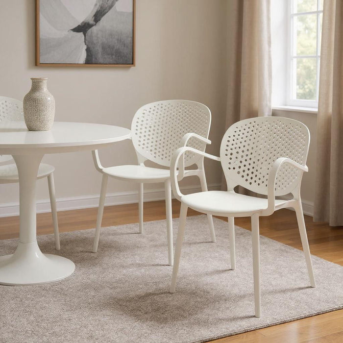 Heavy Duty Plastic Partially Open Back Dining Arm Chairs (Set of 4) - White