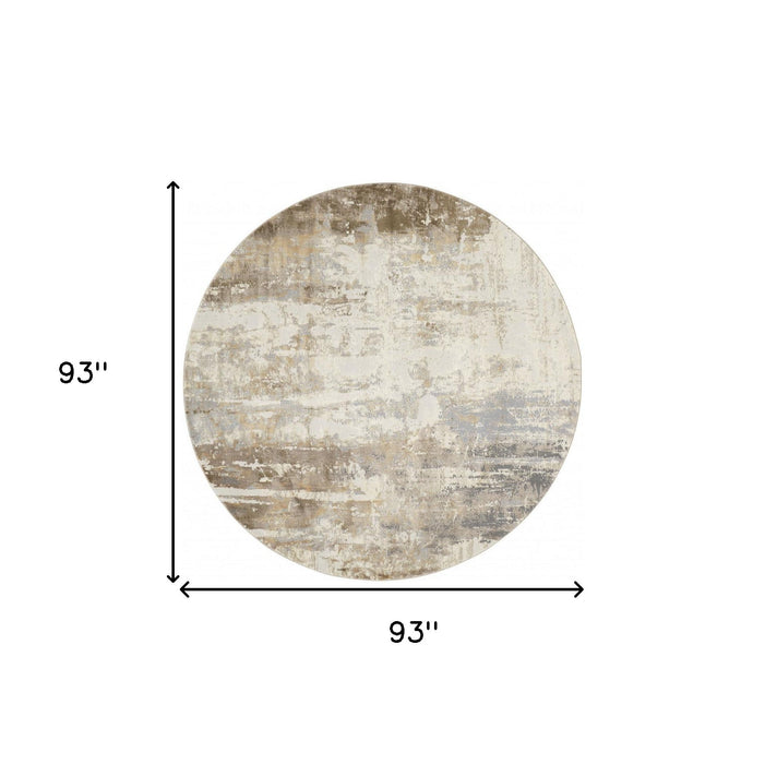 8' Round Abstract Area Rug - Tan Ivory And Gray