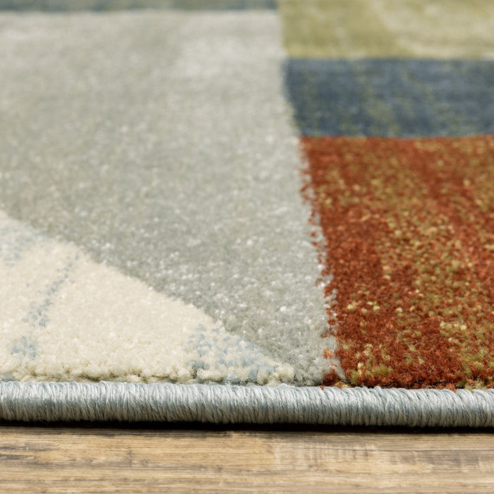 8' x 10' Geometric Power Loom Stain Resistant Area Rug - Gray Teal Blue Rust Green And Ivory