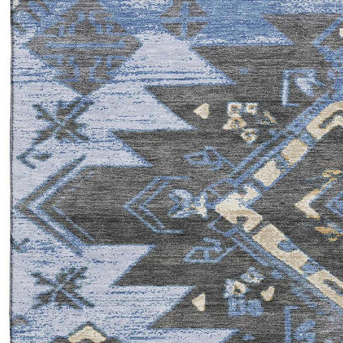 10' X 14' Tribal Washable Area Rug With UV Protection (708994) - Blue / Charcoal / Gray